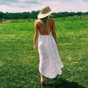 Flowy White with Red Stripes High Low Dress Dress